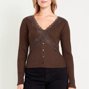 NWT Women’s Old Navy Lace-Trim V-Neck Ribbed Top Size XL